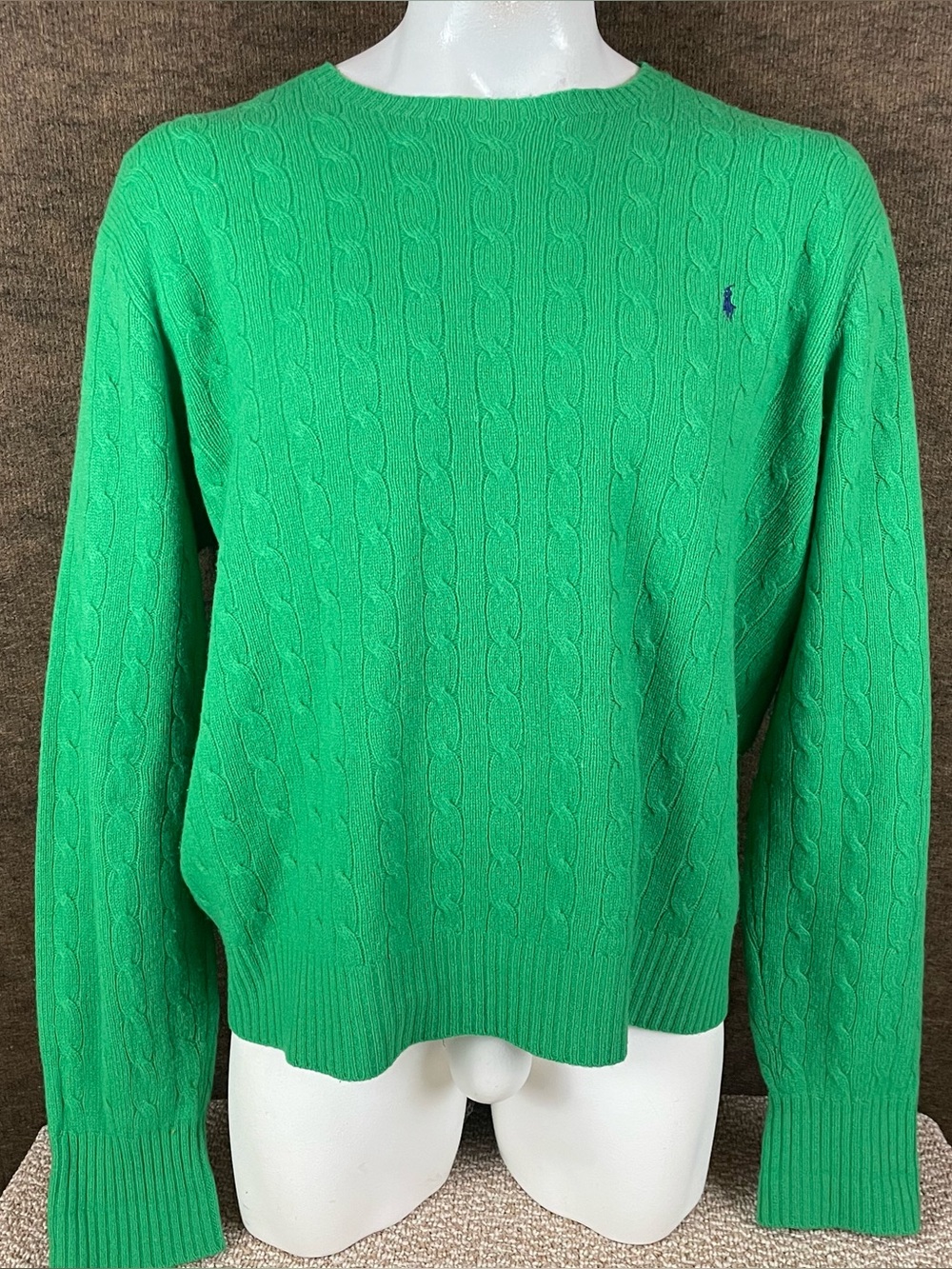 Vtg Polo Ralph Lauren Sweater Mens 2XL Crewneck Cable Knit 100% Lambswool F463